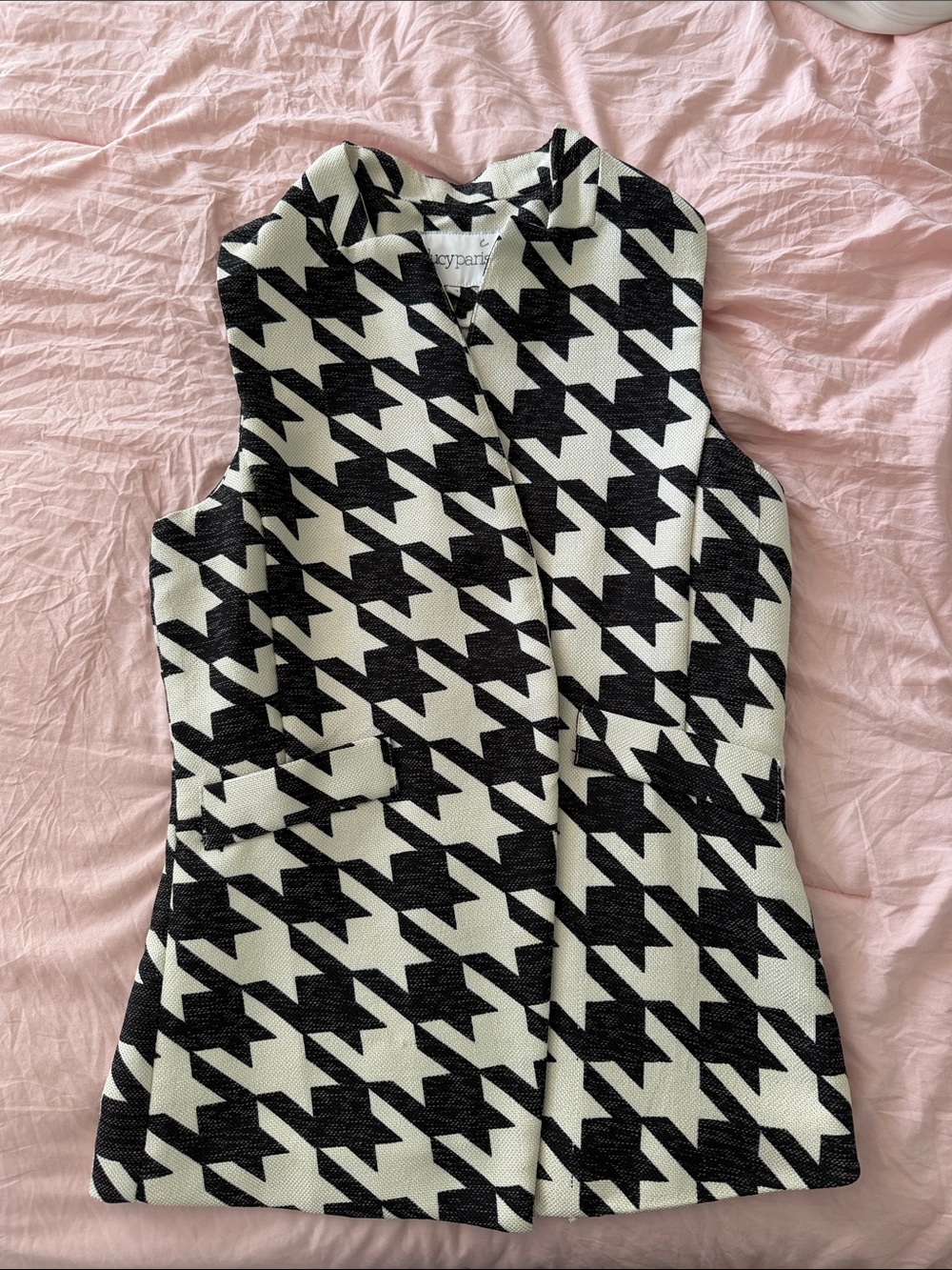 Lucy Paris Black and White Houndstooth Long Vest Dress